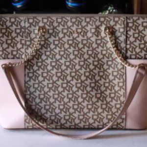 DKNY Pink Gigi Logo-Print Coated Canvas Tote w/ DKNY Interior